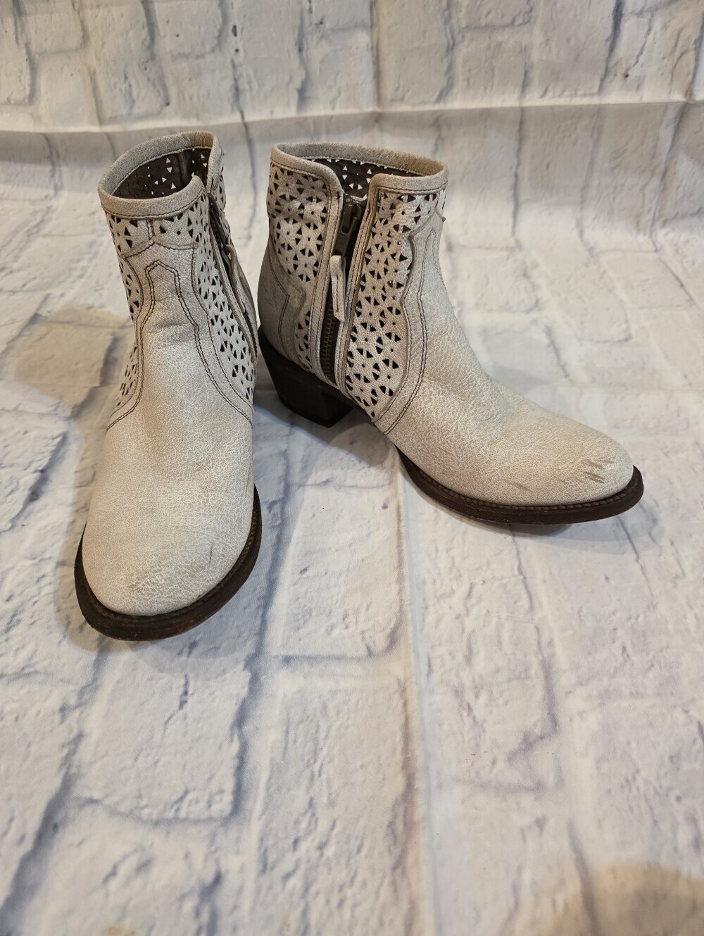 Shyanne Cream Laser-Cut Ankle Booties